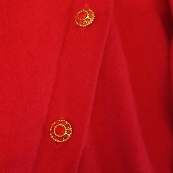 Women's Cherry Red Cardigan With Gold Buttons - Picture 2 of 4